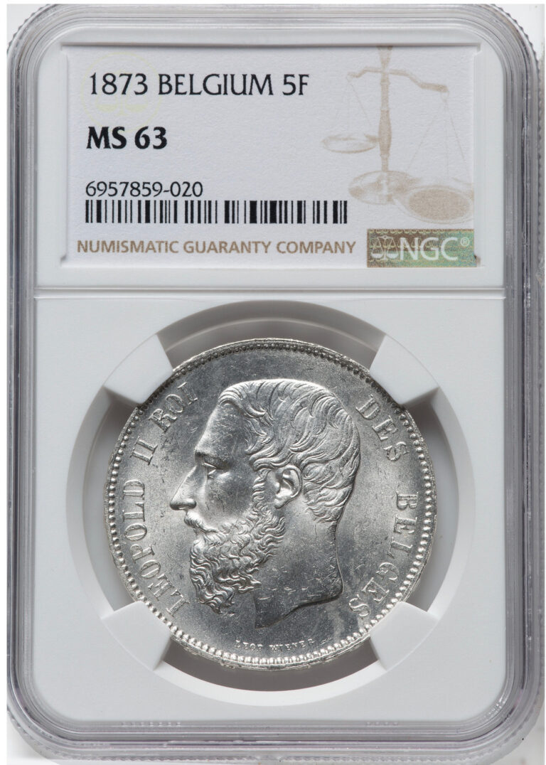 Read more about the article 1873 Belgium Silver 5 Francs NGC MS63 Choice UNC!