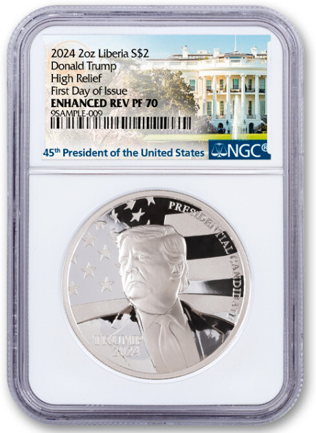 Read more about the article 2024 Liberia Donald Trump HR Reverse Proof 2 oz Silver Coin – NGC PF 70 UCAM FDI