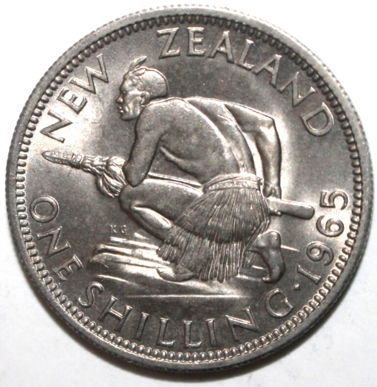 Read more about the article New Zealand One Shilling Coin 1965 KM# 27.2 Queen Elizabeth II Maori Warrior 1