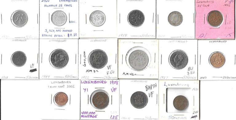 Read more about the article LUXEMBOURG = LOT OF 16 DIFFERENT COINS  (CNS 4160)