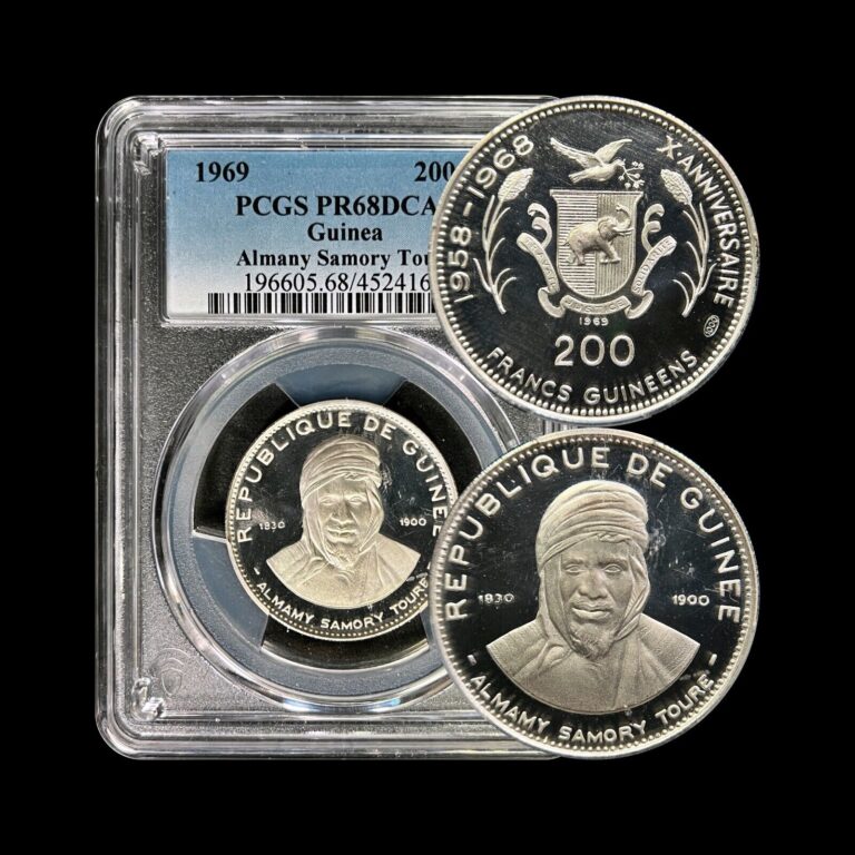 Read more about the article GUINEA. 1969  200 Francs  Silver – PCGS PR68 – Top Pop 🥇 Samory Toure RARE