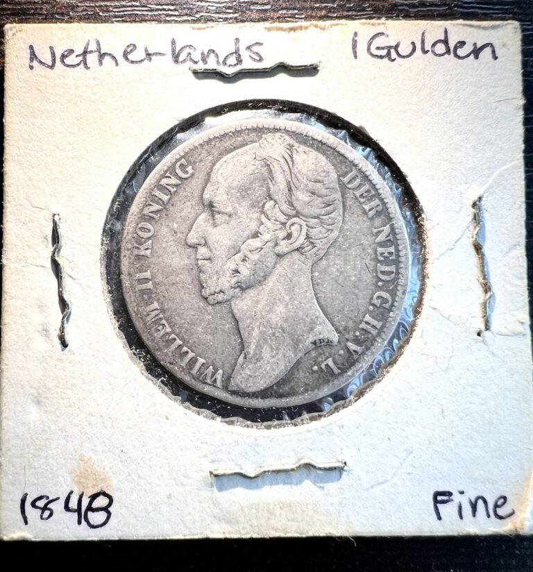 Read more about the article Large Antique Silver Coin World Netherlands 1 Gulden 1848 Silver 0.945 Willem II