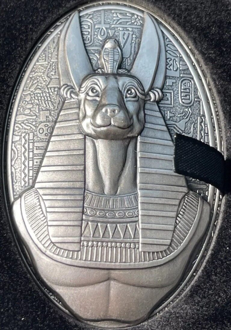 Read more about the article 2024 3 Oz .999 Fine Silver Djibouti ANUBIS Egg Shaped Coin $200 Francs Egypt God