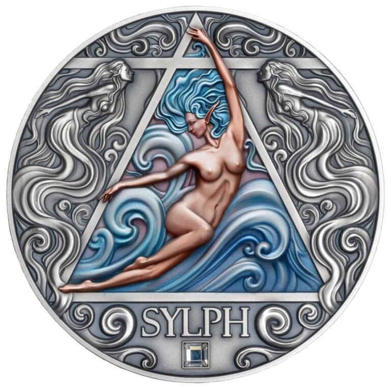 Read more about the article 2024 Cameroon Four Elementals Sylph 2 oz Silver Antiqued Colorized Coin