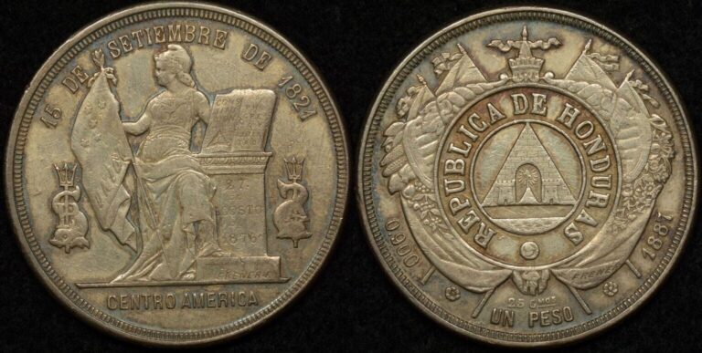 Read more about the article Peso Honduras 1887   Silver Coins   Rare   Bamba. 1 / Un Peso/ Key Date