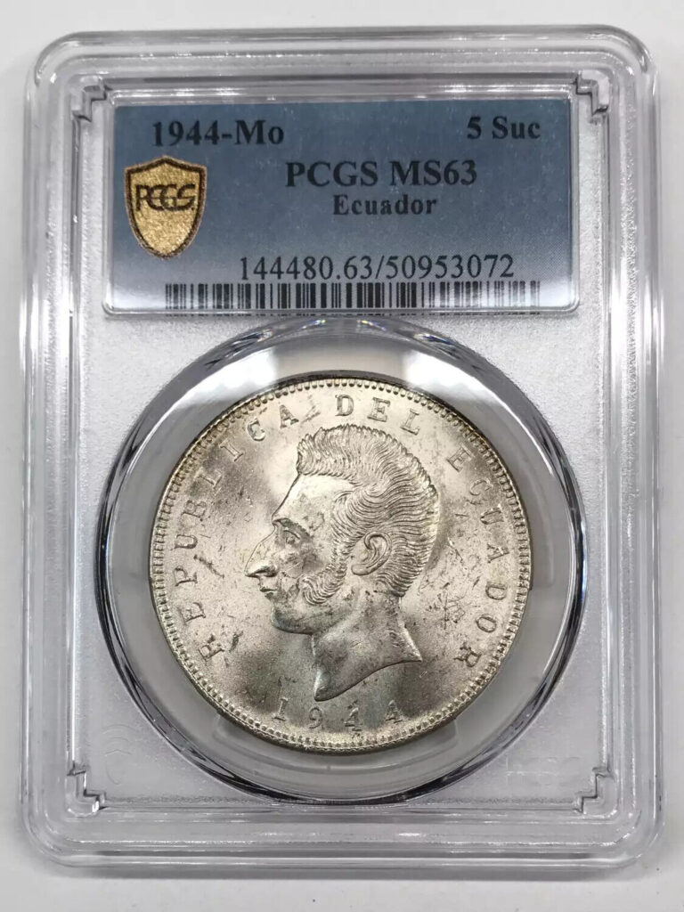 Read more about the article 1944 Ecuador Silver 5 (Cinco) SUCRES PCGS MS-63 KM#79 – Antonio José de Sucre