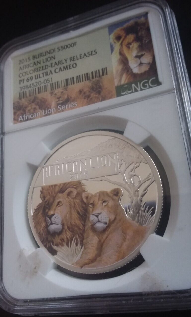 Read more about the article Colorized 999 Silver OZ 2015 Burundi African Lion ER NGC MS69 Big 5 Five Coin