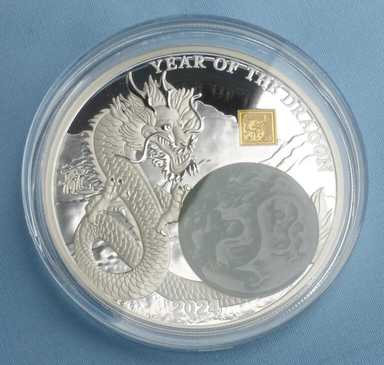 Read more about the article 2oz .999 Fine Silver 2024 Year of the Dragon Burundi 25 Francs  Real Jade Stone