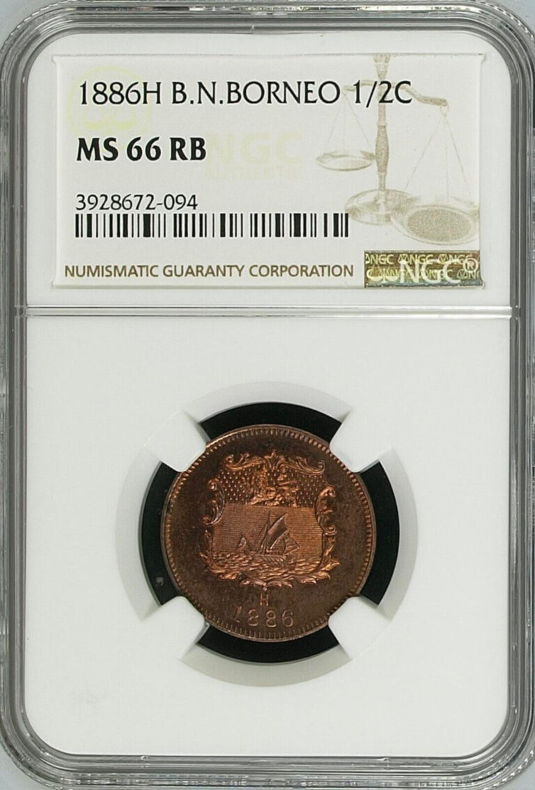 Read more about the article BRITISH NORTH BORNEO – MALAYSIA   1/2 CENT 1886 H – NGC MS 66 RB   RAREW