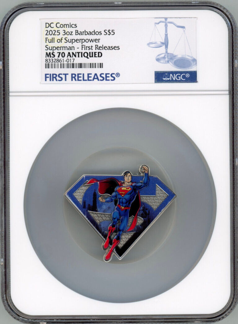 Read more about the article 2025 Barbados 3 oz Silver Superman Shaped Coin NGC 70 FR BOX AND COA