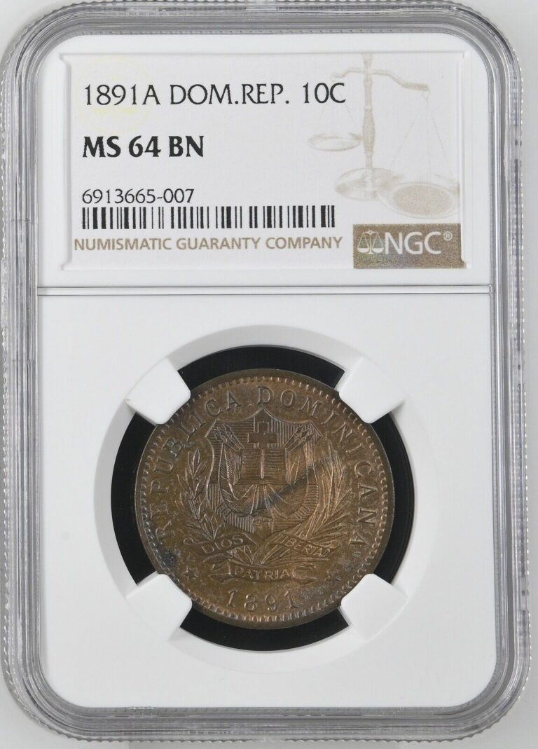 Read more about the article 1891 NGC MS64 BN Dominican Rep. 10 Cent De franco. RARE