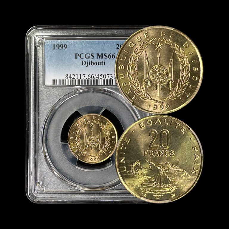 Read more about the article DJIBOUTI. 1999  20 Francs – PCGS MS66 – Top Pop 🥇 Harbour  Bee Privy  Paris