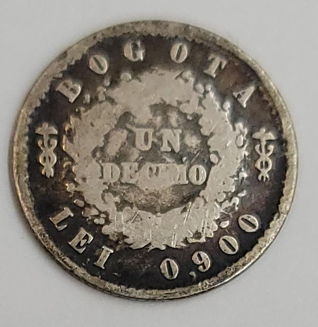 Read more about the article 1 Decimo 1855 Columbia  Bogota/Nueva Granada Ag F/Vf