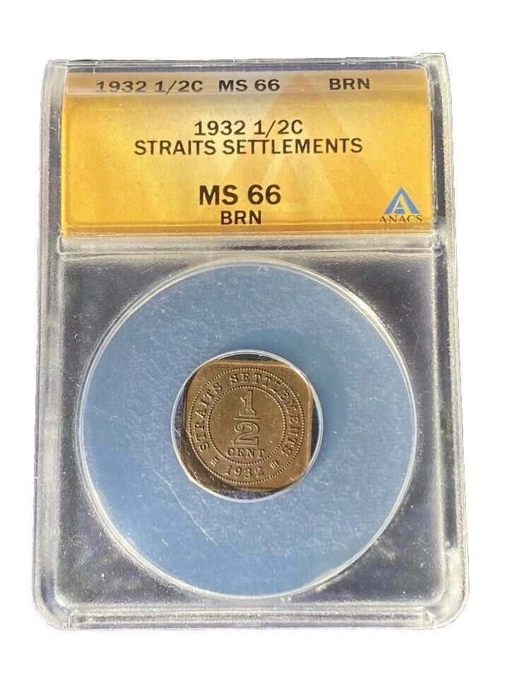 Read more about the article 1932 1/2 Cent Straits Settlements Coin | ANACS Graded | MS 66 BRN