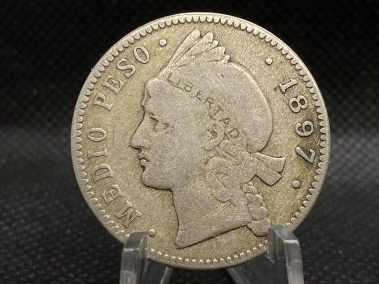 Read more about the article 1897-A Dominican Republic Medio Peso • FINE • Indian Head • Silver Coin • DOM006