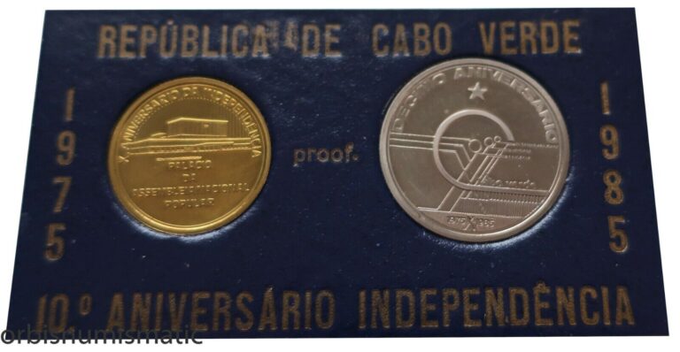 Read more about the article 1985 CAPE VERDE VERY RARE 1 + 10 ESCUDOS INDEPENCE PROOF OFFICIAL MINT SET G321