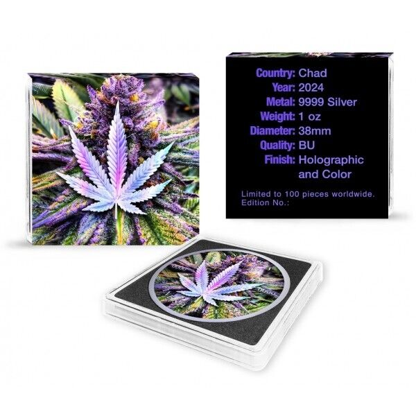 Read more about the article 2024 1 oz Chad Cannabis Holographic Purple Haze Silver Coin