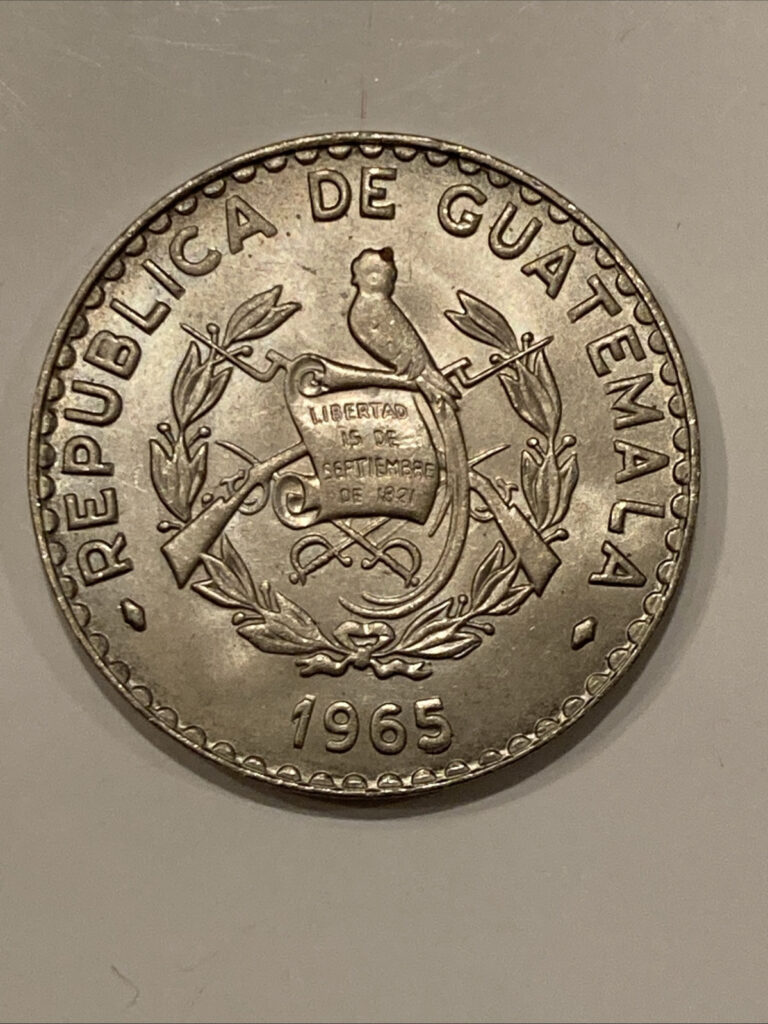 Read more about the article *Higher Grade/UNC* 1965 Guatemala 25 Centavos World Coin – Mintage 1 178 000