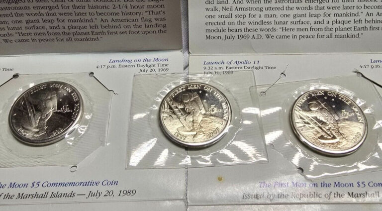 Read more about the article 3 Marshall Islands Coins $5 Dollar Commemorative Coin 1989 First Men On The Moon