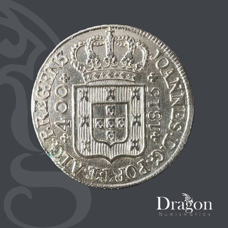 Read more about the article PORTUGAL ANTIQUE 400 REIS 1815 1 CRUZADO NOVO PRINCE JUAN 2nd Type SILVER COIN