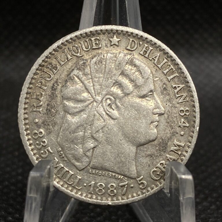 Read more about the article 1887 Haiti 20 Cent • XFine • Rare Liberty Head • Silver Coin • HTI002