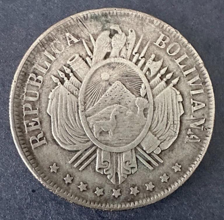 Read more about the article 1872 PTS FE Republic of Bolivia Silver Un Boliviano Coin