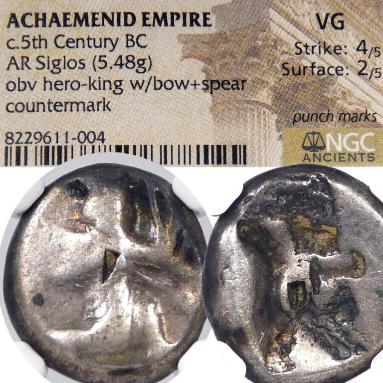 Read more about the article Achaemenid Kings Persia. Darius II-Artaxerxes II NGC Certified 450BC Siglos Coin