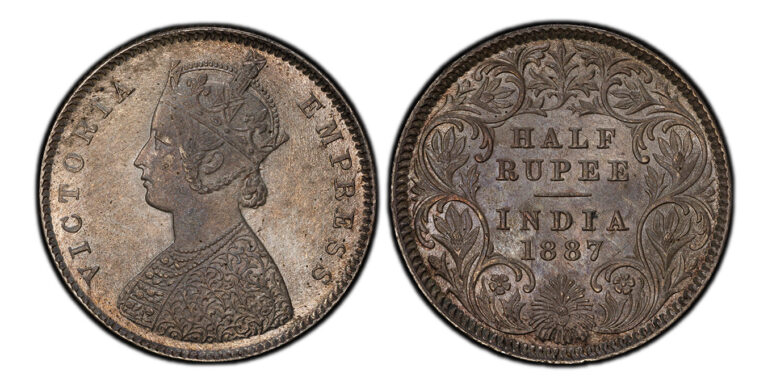 Read more about the article INDIA-BRITISH. Victoria 1887-C AR 1/2 Rupee. PCGS MS65 Calcutta Pridmore 271