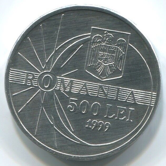 Read more about the article Romania 1999  500 Lei  Solar Eclipse  scarce UNC aluminum coin. C029a