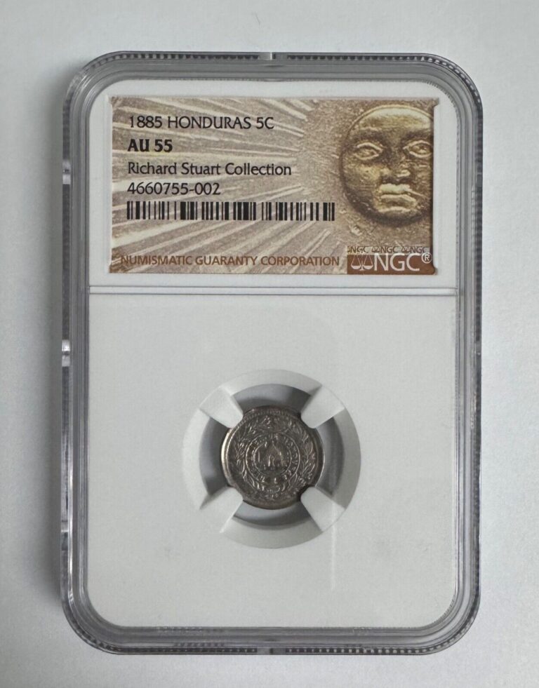 Read more about the article 1885 Honduras 5 Centavos 5c NGC AU 55 – KM# 48