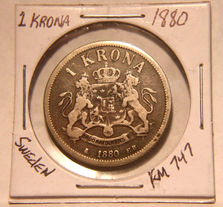 Read more about the article 1880 SWEDEN 1 Krona Oscar II ** FINE + Rare Silver KM #747