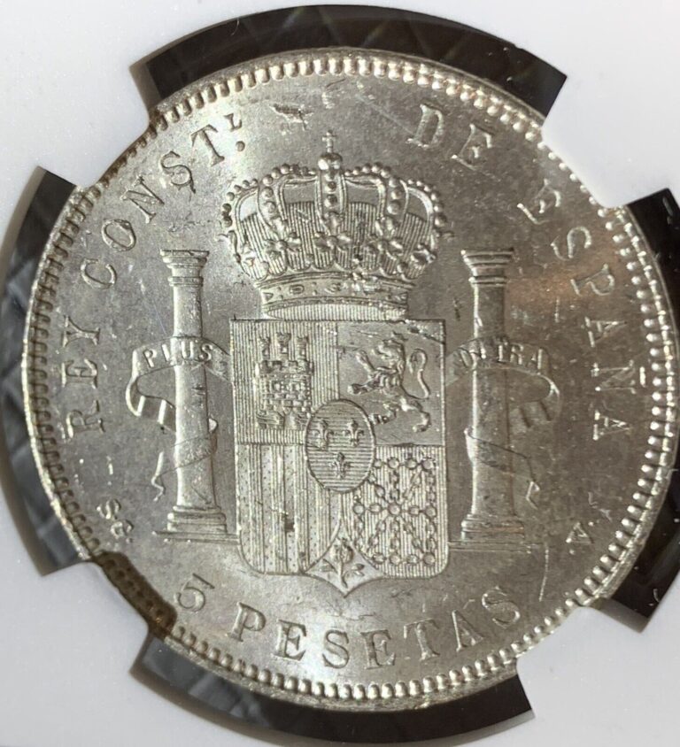 Read more about the article 1898 SPAIN 5 PESETAS SILVER COIN NGC MS61