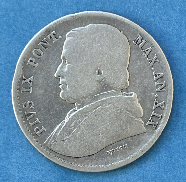 Read more about the article 1865 Vatican City Papal States 20 Baiocchi Silver Coin