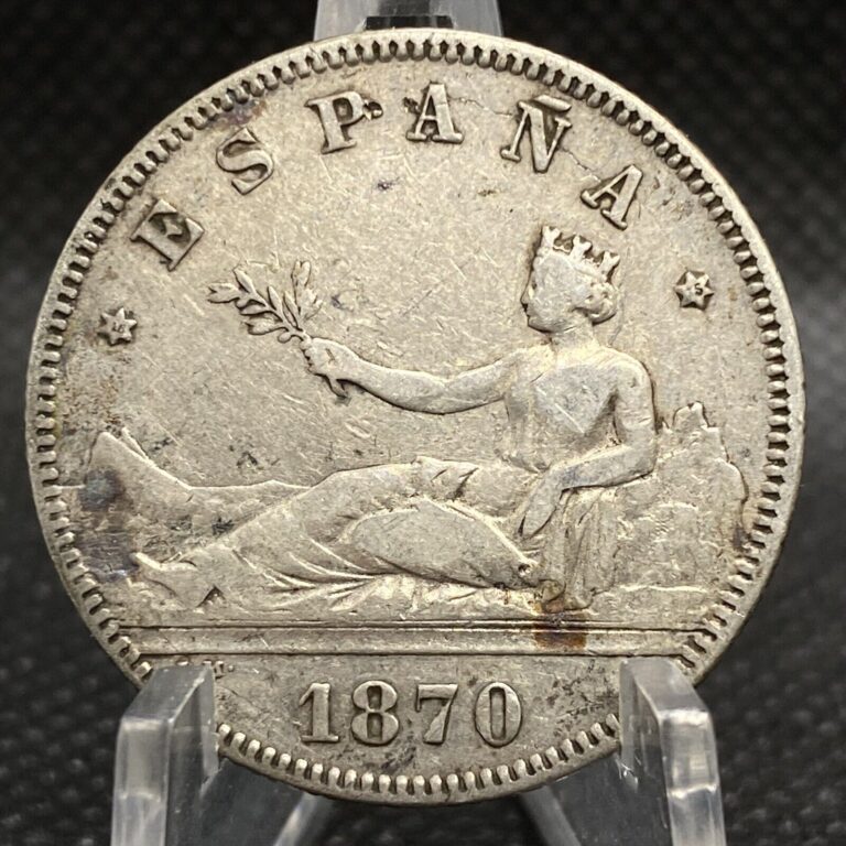 Read more about the article 1870 Spain 2 Pesetas • XF • Seated Liberty Key Date • World Silver Coin • ESP012