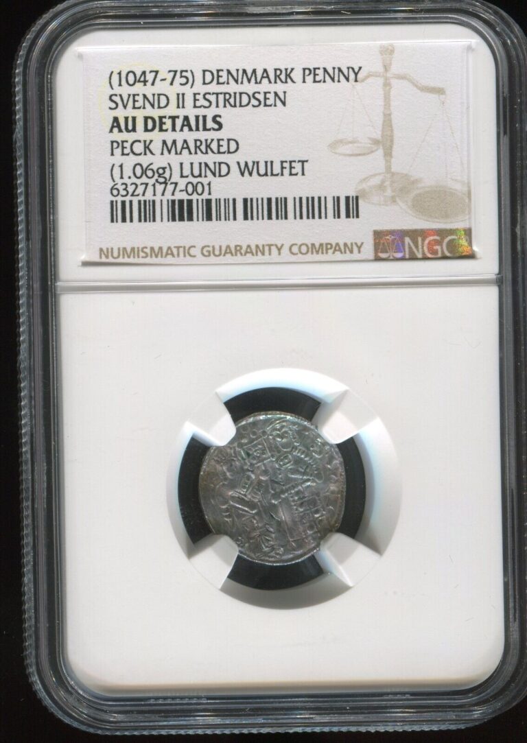 Read more about the article 1047-1075 Viking Denmark King Svend II Silver Penny | NGC AU-Det | Free Shipping