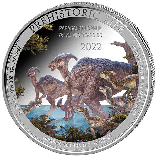 Read more about the article 2022 1 oz Colorized Congo Silver Parasaurolophus Coin (BU)