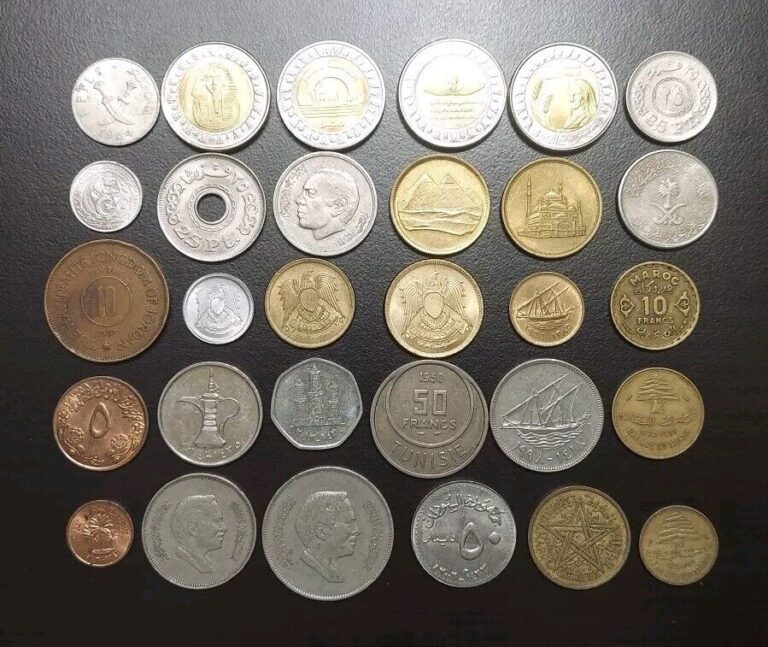 Read more about the article Group Lot Of 30 Arab Countries Coins Mix Egypt Morocco UAE Jordan Saudi Kuwait