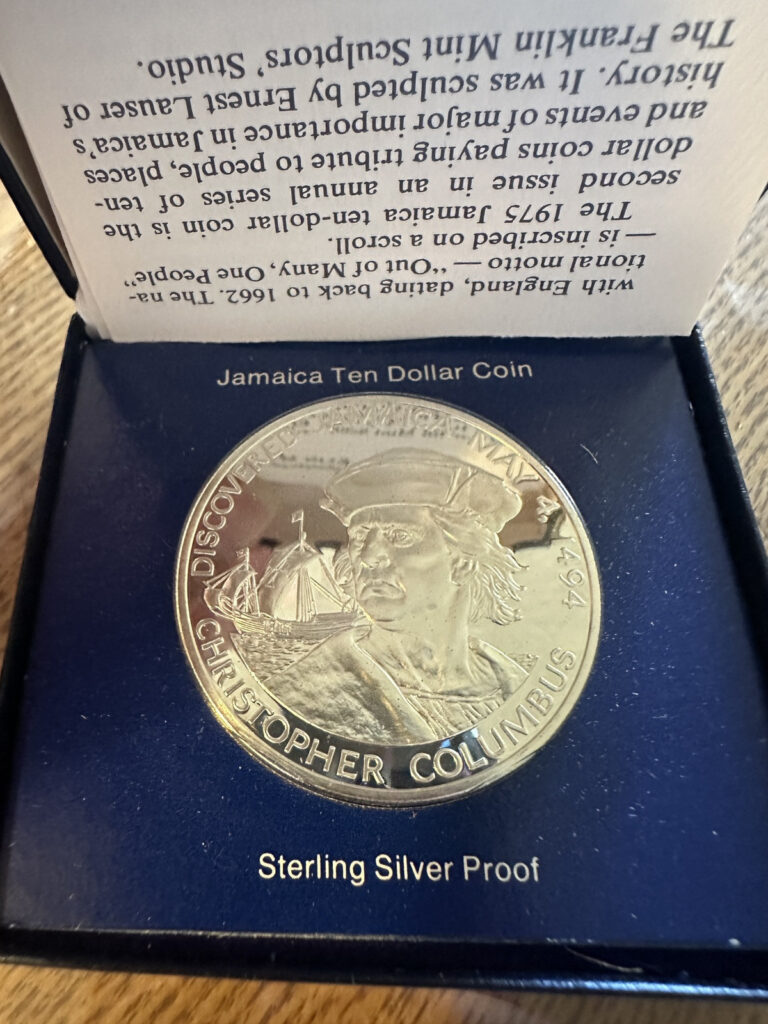 Read more about the article 1975 Jamaica Large Silver Proof  Ten  Dollar Coin  (Columbus)