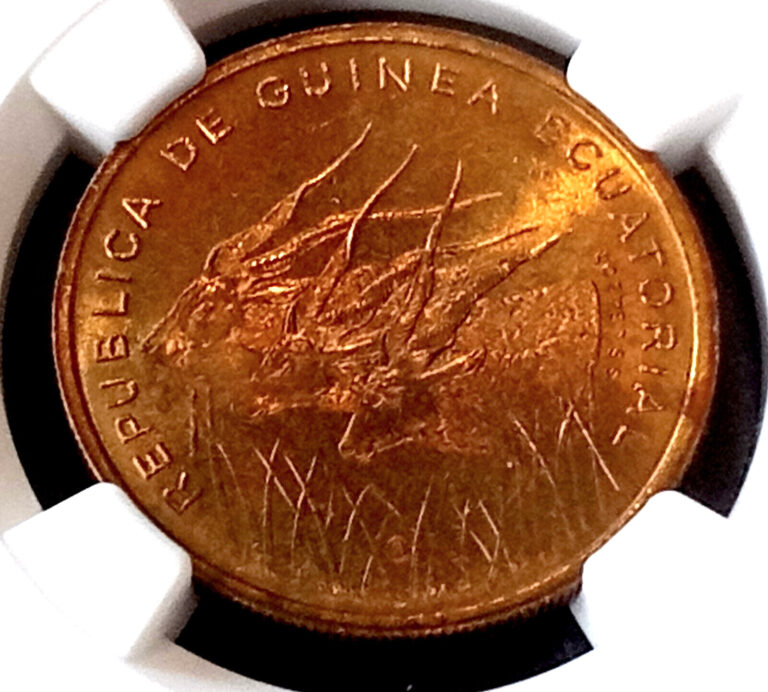 Read more about the article **GEM BU MS66 TOP POP** 1985 Equatorial Guinea 25 Francos -Aluminum Bronze km#60