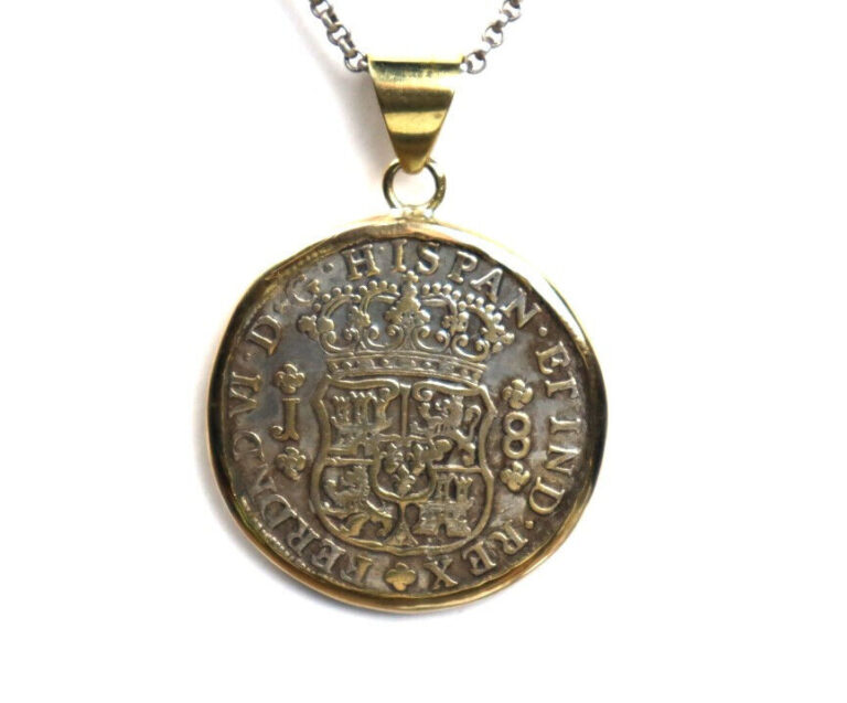 Read more about the article Colonial 1756 Mexico Coin 8 Reales  Fernando VI HISPAN ET IND REX 41mm Pendant