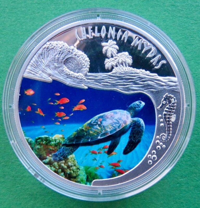 Read more about the article 2010 Rwanda Green Sea Turtle Tortoise 999 Silver Colored Coin Wildlife WWF RARE