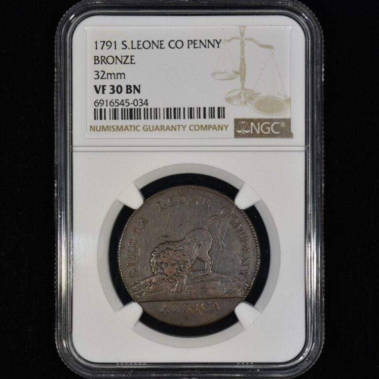 Read more about the article 1791 SIERRA LEONE COMPANY 1 PENNY ✪ NGC VF-30 ✪ BRONZE COIN VERY FINE ◢TRUSTED◣