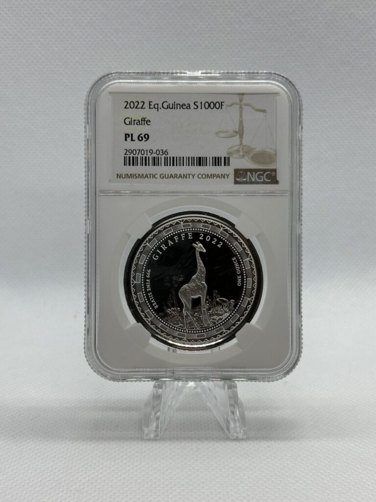 Read more about the article 2022 Silver 1 oz Equatorial Guinea Giraffe NGC PL69. Top Pop 1/0. Mintage 15 000