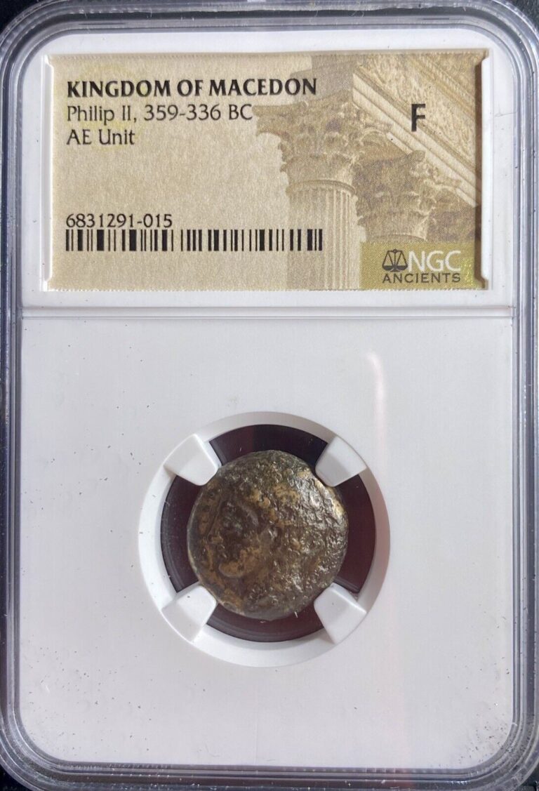 Read more about the article 359BC-336BC Ancient Greek NGC Graded Kingdom of Macedon Coin Philip II Very Nice