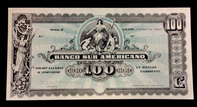 Read more about the article 1920 Ecuador 100 Sucres Note Uncirculated Banco Americano Note! ENN Coins