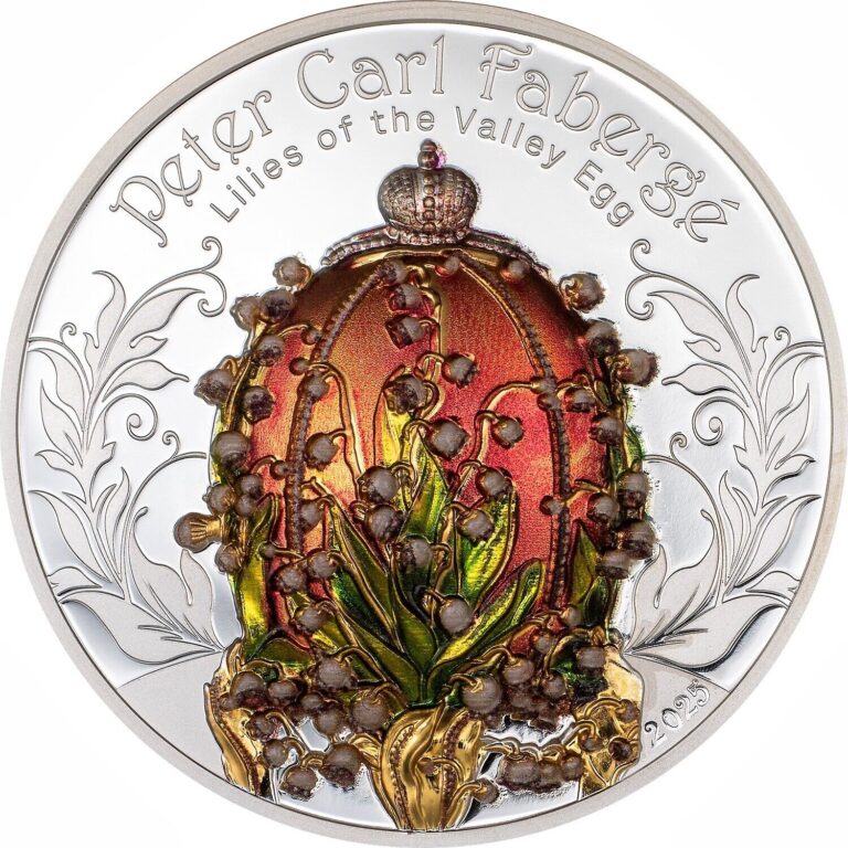 Read more about the article Fabergé Eggs Lilies of the Valley Egg 2 oz silver proof coin Mongolia 2025