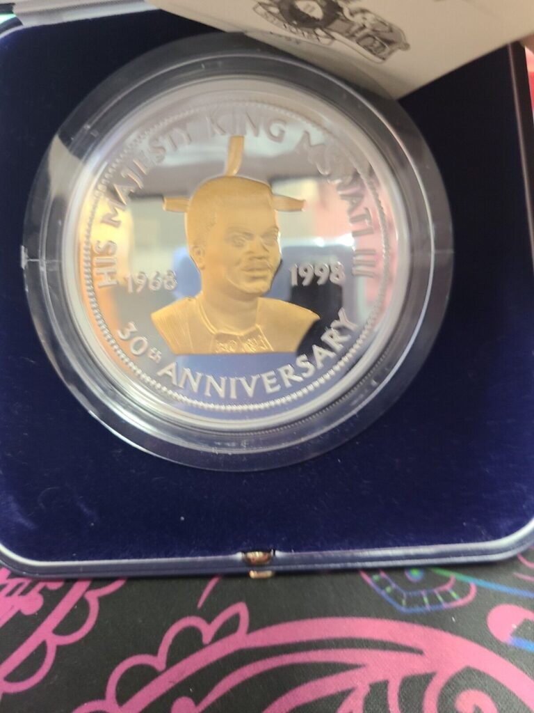 Read more about the article 5 Oz 999 SILVER COIN. LEGAL TENDER. 30TH ANNIVERSARY OF SWAZILAND 240/500