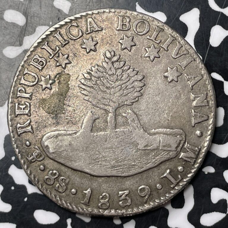 Read more about the article 1839-PTS BM Bolivia 8 Soles Lot#E9519 Large Silver Coin! Ex-Mount