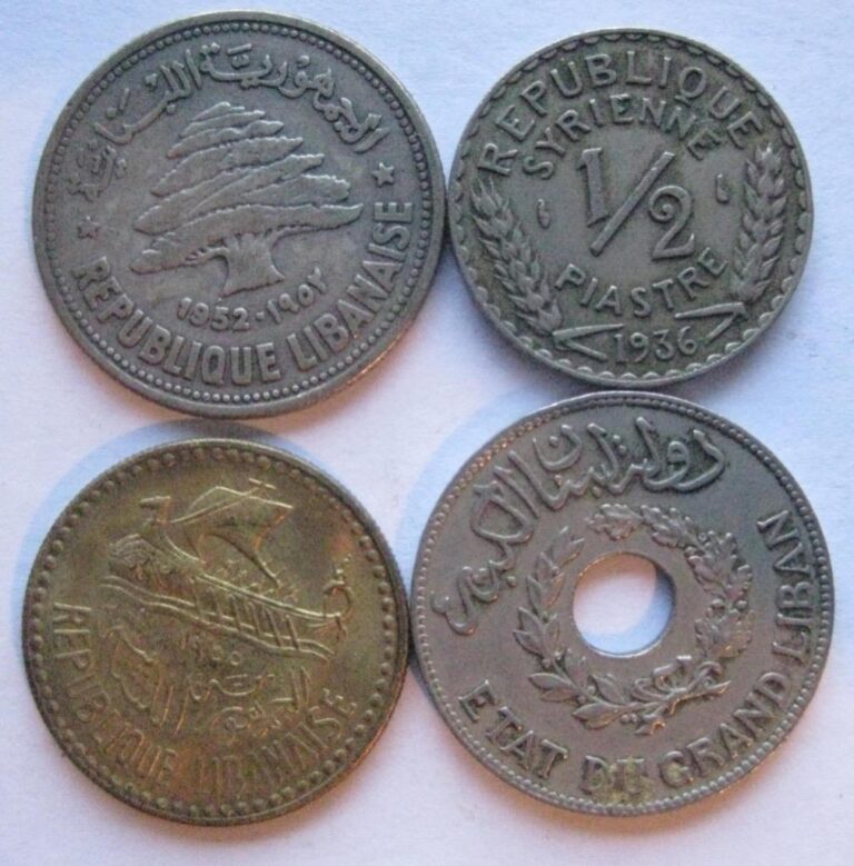 Read more about the article Lebanon lot 4 coins 1/2 Piastre 1936 50 P 1952 silver Piastre 1936  VF  #91