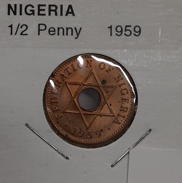 Read more about the article 1959 Nigeria 1/2 Penny Bronze Coin of Queen Elizabeth II  UNC/Toning